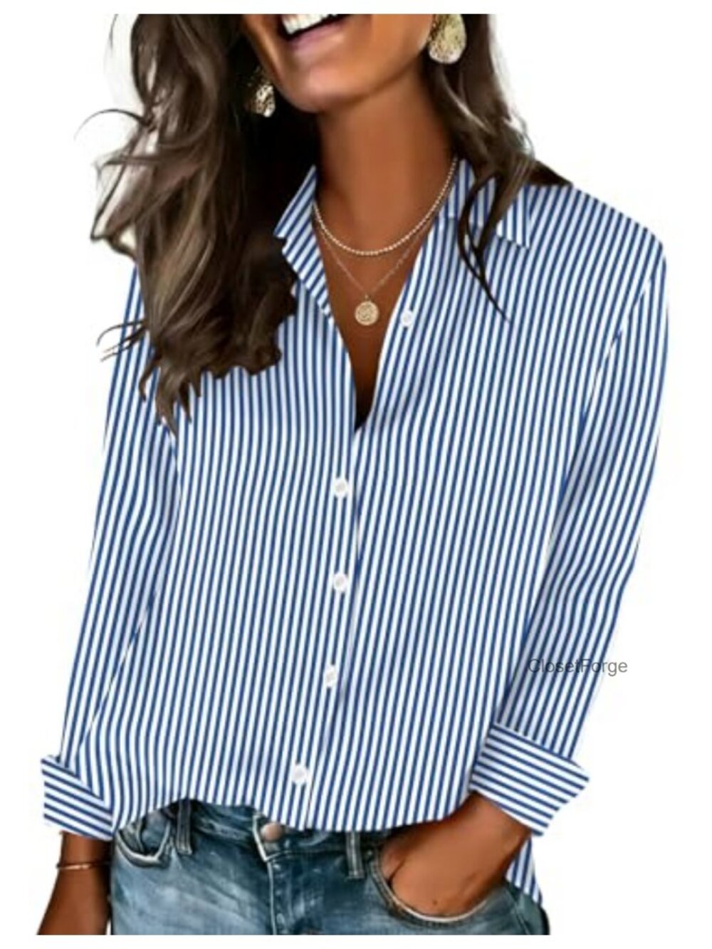 Women's Button Down Long Sleeve Blouse Lightweight Polyester Spandex Floral